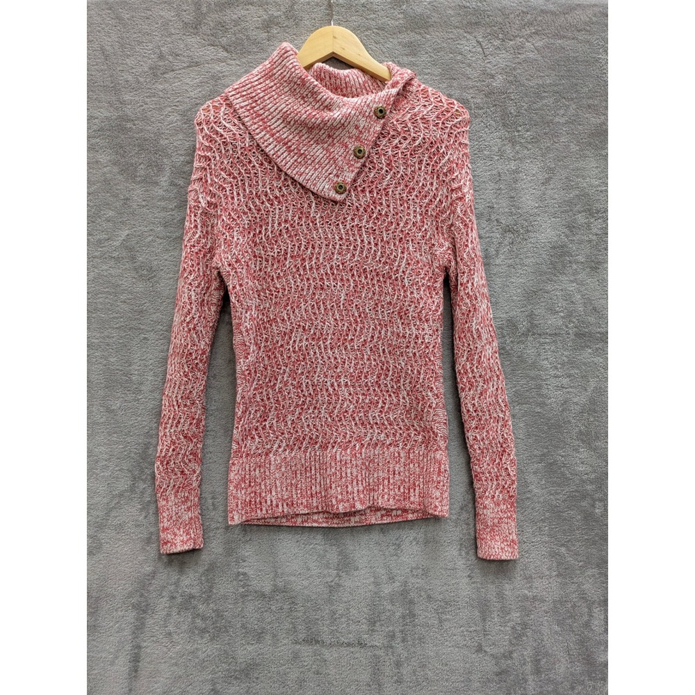 Boho Cowl Neck Sweater Womens SP Red Marled Button Knit Banana Republic